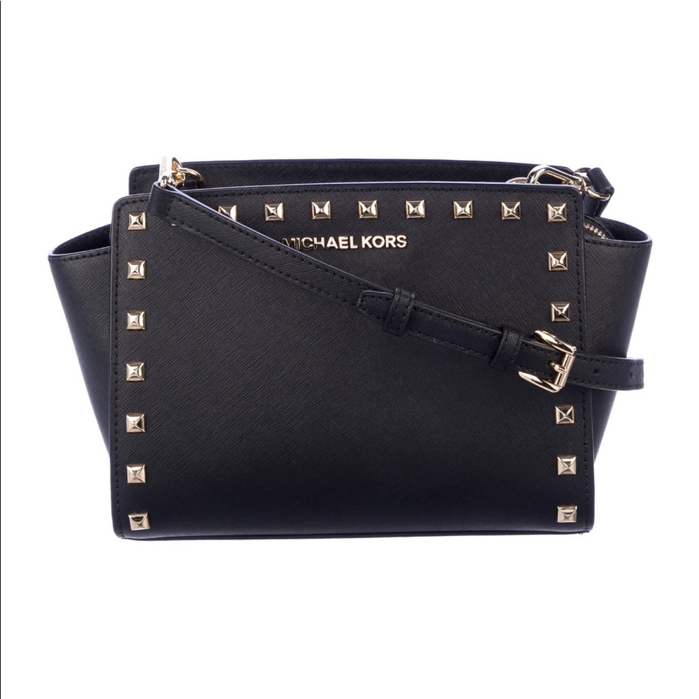 Michael Kors Black Crossbody Bag Gold Studded
